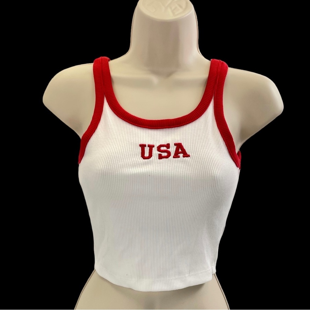 Princess Polly Ribbed USA Tank 2 White/Red